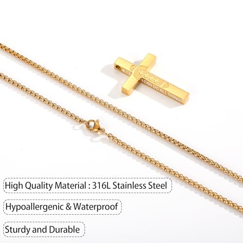 Football Cross Necklace for Boys Men, Stainless Steel Bible Verse Cross Pendant Chain Sports Gear Stuff Christian Religious Jewelry Gifts for Teen Boys Kids - color: Gold, style: PHILIPPIANS 19:26