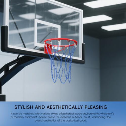 Basketball Net Heavy Duty Replacement,Carbon Steel Chain Basketball net, Anti-Rust Use Indoor Outdoor Standard 12 Loops Hoop - color: Blue