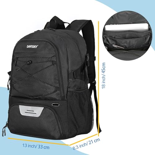 DAFISKY Basketball Backpack, Basketball Bag with Ball Holder Shoes Compartment, Sports Equipment Bag for Soccer Ball, Volleyball - color: Black