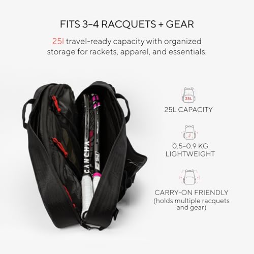 Cancha Weatherproof Tennis Bag and Backpack for 1–3 Rackets with Water Bottle Holder and Removable Strap | Slim and Lightweight Design for Easy Carry | Modular Clip-On Accessory System | Voyager
