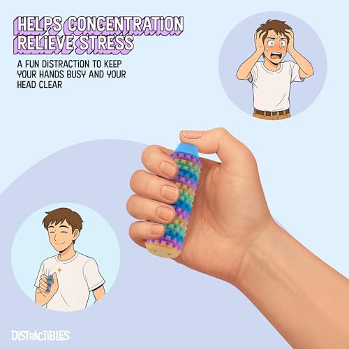 Distractibles Spike Roller Clicker, Tactile Pain Stim Fidget with Clicker Switch, Pain Stimulation Roller with Lanyard (Rainbow) - color: Rainbow