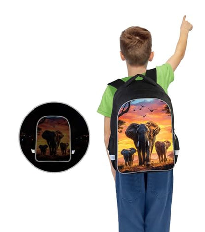 Kids School Backpack for Boys Girls, Children Teens Back Pack for Elementary Primary, Polyester Bookbag, Large Capacity Elephant School Bag, Top Handle, Idea for Unisex-child Age 6+ - color: H03-elephant Family
