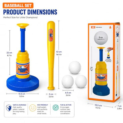 Baseball Training Tee Ball Popper Set with Bat & 3 Balls – Pop Up Hitting Trainer for Baseball Swing Practice
