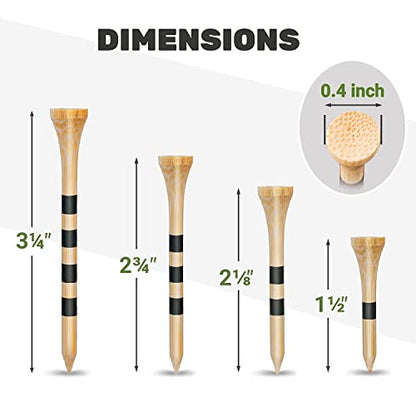 SAPLIZE Bamboo Golf Tees Pack of 100 or 150, Four Size Options (3-1/4", 2-3/4", 2-1/8", 1-1/2"), Stable and Reliable Golf Tees, Available in Natural Color
