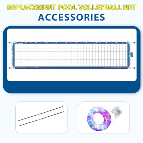 Reinforced Anti-UV Replacement Pool Volleyball Net Only with Scoring Clamps, 15 ft Net - Easy Set Up and Long Lasting - style: pool volleyball net with led