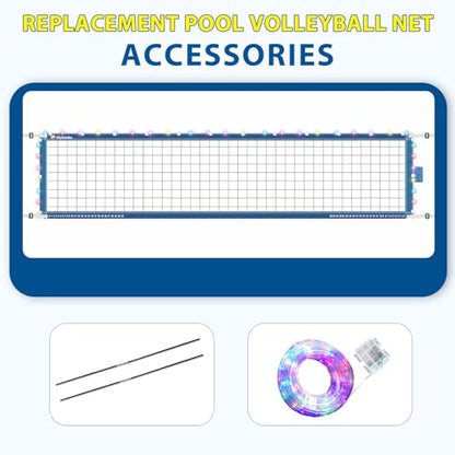Reinforced Anti-UV Replacement Pool Volleyball Net Only with Scoring Clamps, 15 ft Net - Easy Set Up and Long Lasting - style: pool volleyball net with led