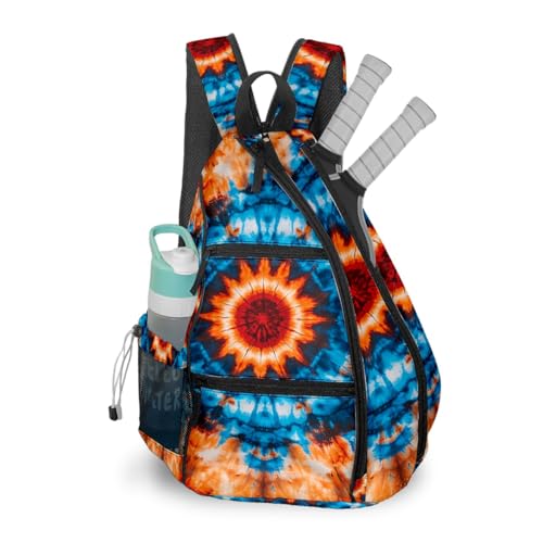 Pickleball Bag Blue Orange Tie Dye Pickle Ball Backpack for Women Men Premium Lightweight Crossbody Sling Bag Sports Backpack for Pickleball Paddle Tennis - color: Blue Orange