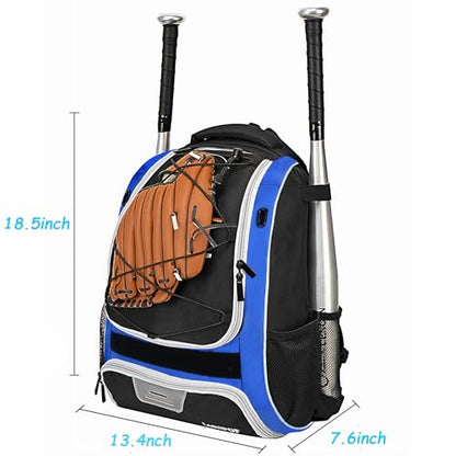 LARIPOP Youth Baseball Bag, Bat Backpack with Fence Hook & Separate Shoe Compartment, Waterproof Equipment Bag for Baseball, T-Ball & Softball - color: Blue White