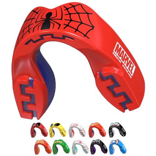 Marvel Spider-Man Mouth Guard, Dual Layer Mouthguard for Adults with Case, Easy Fit Remoldable Mouthpiece for Football, Boxing, Lacrosse, MMA, Basketball & All Contact Sports (Adult 12+ Years, Red)
