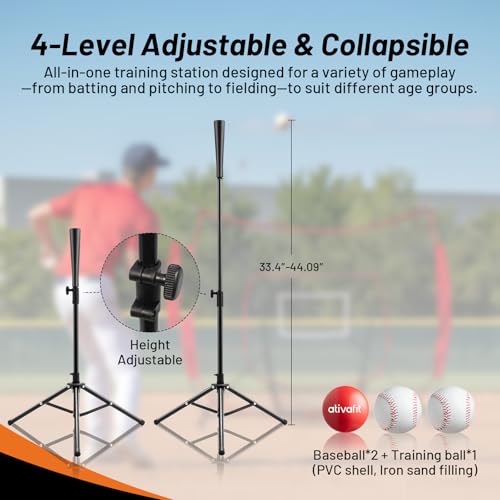 Ativafit 7x7 Baseball Practice Net - Portable Pitching & Batting Training Net with Hung Net*2 - Easy Setup Baseball Net - Includes, Practice Balls*3, Batting Tee*1, Carry Bag*1 - color: BLACK
