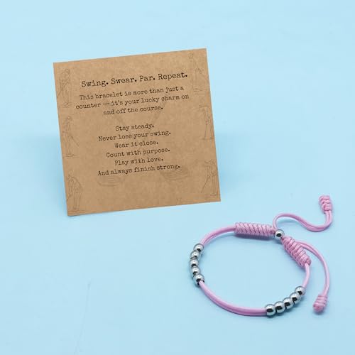 Golf Score Counter Bracelet, 10 Stainless Steel Beads, 2mm Cord Adjustable Golf Stroke Tracking Baseball Swimming Sport Golf Gift for Men and Women - style: Pink