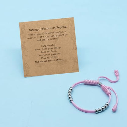 Golf Score Counter Bracelet, 10 Stainless Steel Beads, 2mm Cord Adjustable Golf Stroke Tracking Baseball Swimming Sport Golf Gift for Men and Women - style: Pink