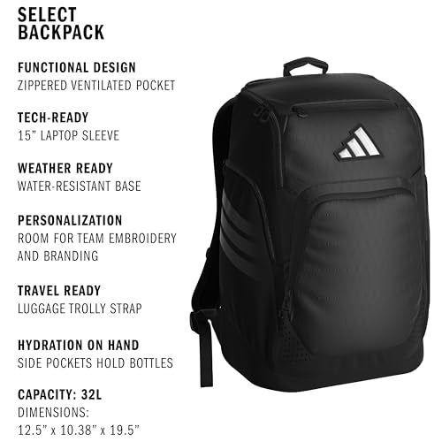 adidas Select Basketball Backpack for Practice, Gym and Travel, 32L - color: Black