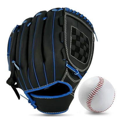 Baseball Glove,Baseball Softball Mitt with Ball for Kids Youth Adults Training and Beginner,Right Hand Throw,Left Hand Glove - color: Black Blue, size: 10.5"