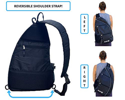 McEtt Pickleball Sling Bag & Mesh Ball Bag – Adjustable Crossbody Backpack for Women Men – Holds Pickleballs, Paddles, Water Bottle, Gear - color: Black