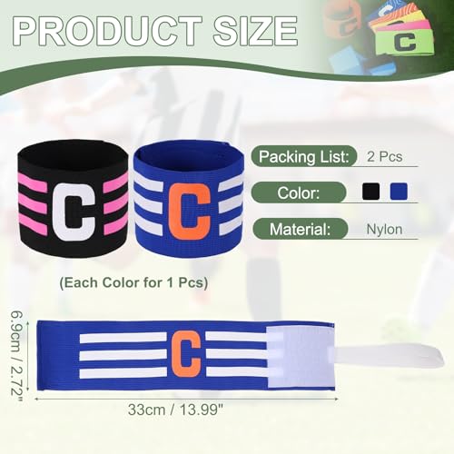 Captain Arm Bands for Soccer, Soccer Captain C Armband, Classic Striped Elastic Protective Arm Badge Player Bands - color: Blue/Black