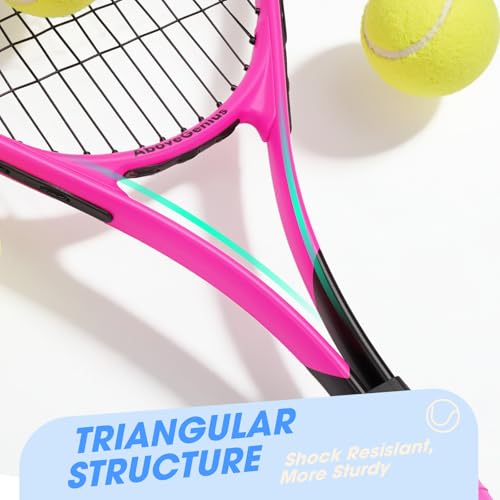 AboveGenius Neon Tennis Rackets 2 Pack for Adults- 27" Lightweight Aluminum Tennis Racquet Set with 3 Balls & Bag- Vibrant High-Visibility Matte Finish for Men Women Beginners - color: Pink/Blue