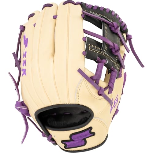 SSK Z5 Craftsman Infield Baseball Glove – 11.25” - 11.5” - 11.75” - 12” – Right & Left Hand Throw - color: Camel/Black/Purple, size: 11.5" - Right Hand Throw