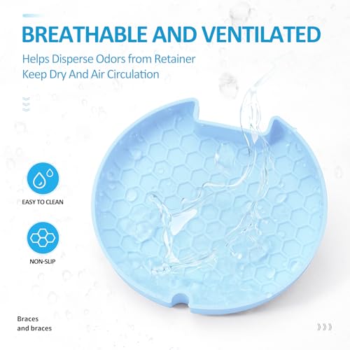 Retainer Case Slim Aligner Case with Vent Holes Cute Dental Brace Box with Retainer Removal Tool and Brush Compatible with Night Guard and Mouth Guard (Clear Blue with Lanyard)