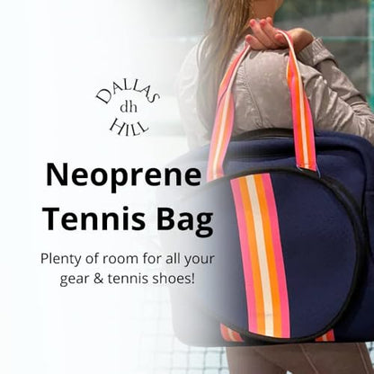 Dallas Hill Designs Tennis Bag for Women | Neoprene Tote | 3 Rackets | Applicable for Pickleball, Paddle, Squash, Racquetball, Badminton | Shoes and Gear | Ladies Purse | Multi Pockets