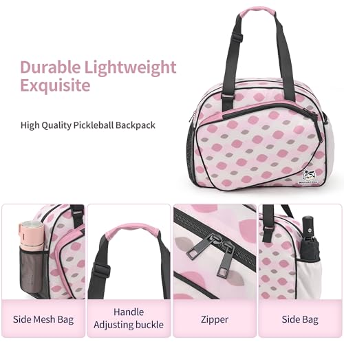 Boulder Bee Pickleball Bags, Premium Pickleball Tote Bag for Girls, Women’s Hand/Shoulder Gym Bag w Water Bottle Holder, with Pickleball Racquet/Paddle Holder - color: Pink Wave
