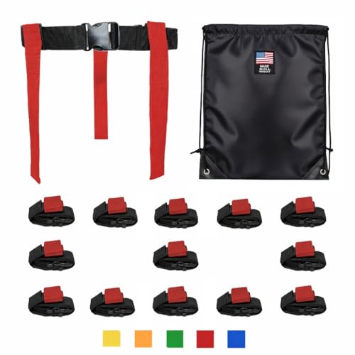 HE Adult Flag Football Belts 40″ Adjustable, Extra-Wide 2″ Heavy-Duty Polypro – Made in USA Lifetime Waranty Several Colors - color: Red