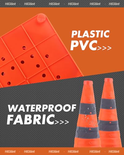 HiGiant [4 Pack] Collapsible Traffic Safety Cones 28 Inch, Orange Pop-up Cones with Reflective Collar, Caution Cones for Road Driving Practice and Parking lot