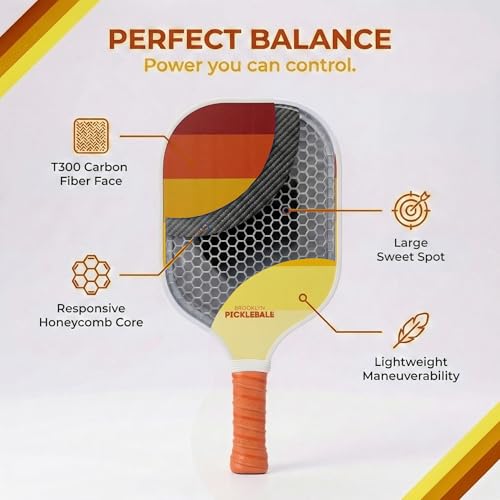 – Carbon Fiber Pickleball Paddles – USAPA Approved, Honeycomb Core, Cushioned Grip, Lightweight Design – Single Paddles & Paddle Sets - color: Yellow Sunset - Single Paddle