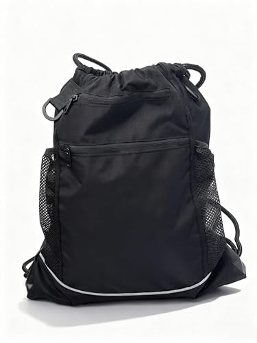 SSZYace Basketball Backpack for Boys Men Women Drawstring Backpack Basketball Bag - color: Black