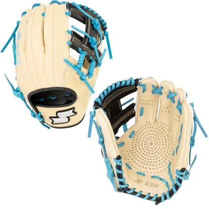 SSK Z5 Craftsman Infield Baseball Glove – 11.25” - 11.5” - 11.75” - 12” – Right & Left Hand Throw - color: Camel/Black/Electric Blue, size: 11.5" - Right Hand Throw