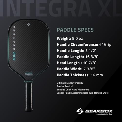 Gearbox GX2 Pickleball Paddle - Carbon Fiber Face, SST 2.0 Power Core, High Spin & Control for an Exceptional All Around Paddle