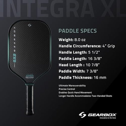 Gearbox GX2 Pickleball Paddle - Carbon Fiber Face, SST 2.0 Power Core, High Spin & Control for an Exceptional All Around Paddle