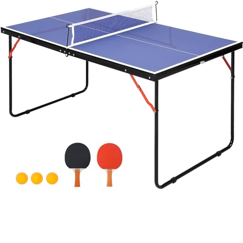 Foldable Table Tennis Table, Portable Ping Pong Table with Net & 2 Paddles & 3 Balls,Portable Ping Pong Family Game Tables for Outdoor Indoor,54 x 30 x 27 Inch