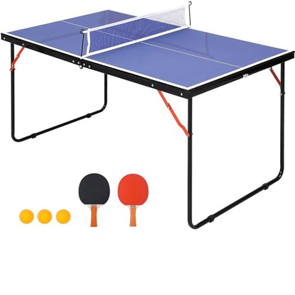 Foldable Table Tennis Table, Portable Ping Pong Table with Net & 2 Paddles & 3 Balls,Portable Ping Pong Family Game Tables for Outdoor Indoor,54 x 30 x 27 Inch