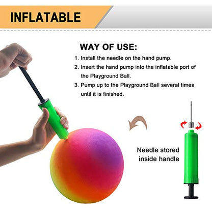 Four Square Balls, 8.5 Inch Playground Ball for Kids Outdoor Dodgeball Kickball Handball Game with Hand Pump - color: Blue (1 ball), Red (1 ball), Rainbow (2 balls)
