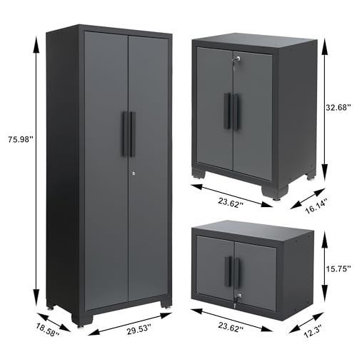 Torin Garage Cabinets Storage System, 9 Piece Included Steel Drawers Rolling Chest,Locked Storage Cabinet, Perfect for Organizing Garage and Tools, 129.92", Black/Grey