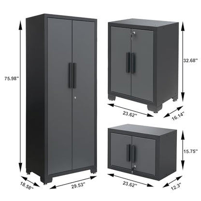 Torin Garage Cabinets Storage System, 9 Piece Included Steel Drawers Rolling Chest,Locked Storage Cabinet, Perfect for Organizing Garage and Tools, 129.92", Black/Grey
