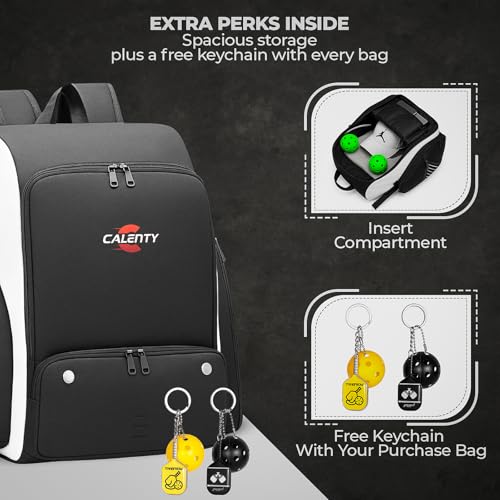Pickleball Bag Backpack – Large Pickleball Backpack Fits 2+ Paddles with Shoe Compartment, Fence Hook, Secure Ball Storage & 2 Keychains, Premium Pickleball Bag for Men and Women