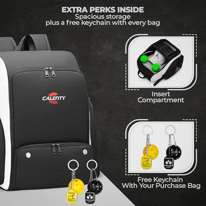 Pickleball Bag Backpack – Large Pickleball Backpack Fits 2+ Paddles with Shoe Compartment, Fence Hook, Secure Ball Storage & 2 Keychains, Premium Pickleball Bag for Men and Women