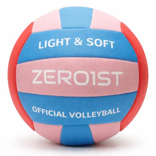 Soft Volleyball for Kids Youth Beginners Soft Silent Fabric Volleyballs for Indoor Practice Safe and Light Perfect for House Yard Training Practice Games (Deflated,Size 5) - color: Pink/Blue