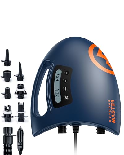 OutdoorMaster 20PSI High Pressure SUP Air Pump Shark - Intelligent Dual Stage Inflation & Auto-Off & Deflation, 12V DC Car Connector, for Inflatable Stand Up Paddle Boards, Boats - color: Dark Blue