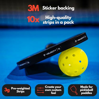 Lead Tape for Pickleball Paddles, 10 Pcs Pre-Weighted Pickleball Lead Tape Strips for Paddle Power, Control and Balance, 3M Adhesive Backing for Easy Application on Edge Guard