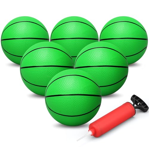 Dilabnba Toddler Basketball Beach Ball Toy, 6" Bouncy Rubber Basketball with Pump for Mini Hoop Enthusiasts, Sport Ball for Perschool Garden Pool, Gift for Boy Girl (Green/6PCS) - color: Green