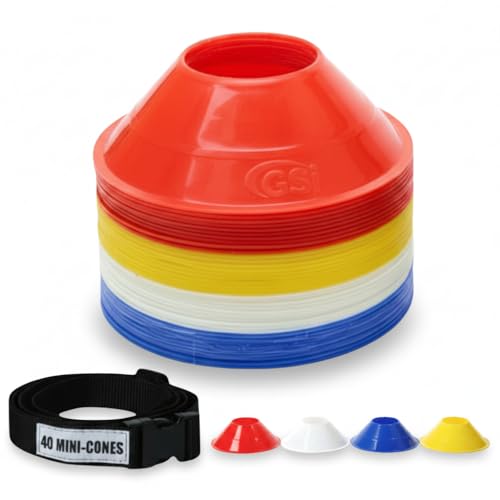 GSi Sports Training Cones for Agility Drills – Soccer & Basketball Multi-Sport Field Markers, Durable Flexible Cones in Multiple Shapes & Packs (20–80 Pack)