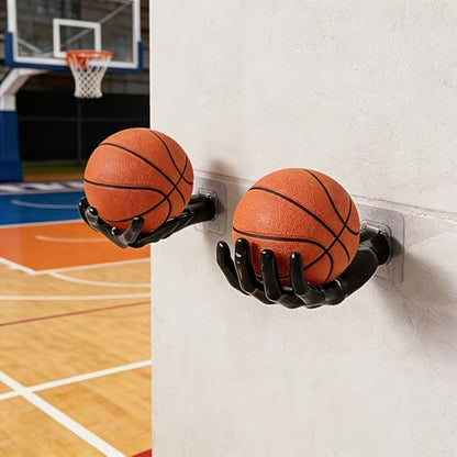 Ball Holder Wall Mount, No-Drill Storage Rack for Basketball, Soccer, Volleyball, Sports Ball Display Organizer, 1 Pack (Black)