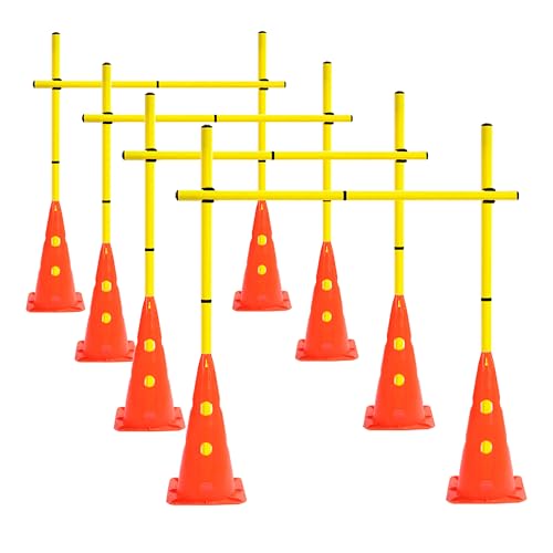 Agility Poles and Hurdles Set Detachable Speed Training Poles Set 8 Training Cones and 12 Agility Poles - color: Orange