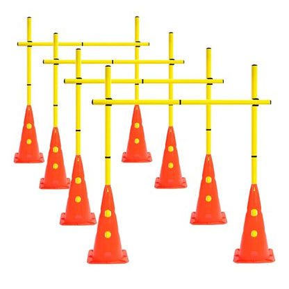 Agility Poles and Hurdles Set Detachable Speed Training Poles Set 8 Training Cones and 12 Agility Poles - color: Orange