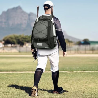 DAFISKY Baseball Bag Softball Backpack - Youth Adult T Ball Bat Equipment Bag with Bat Helmet Holders, Shoe Compartment - color: Grey