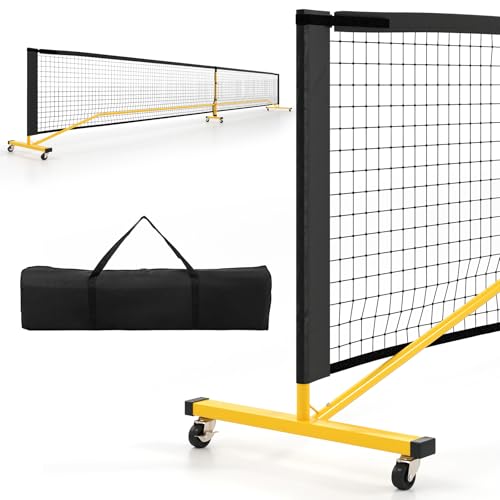 Goplus Portable Pickleball Net, 22FT Regulation Size Pickle Ball Net System with Strong Metal Frame, PE Net, Carry Bag, Ideal for Outdoor Indoor Driveway Backyard