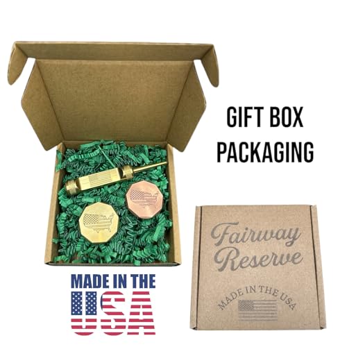 Golf Ball Markers and Golf Divot Tool 3 Piece Golf Gift Set - American Flag Engraved Copper Ball Marker and Brass Golf Ball Marker and Brass Divot Tool - Golf Accessories for Men
